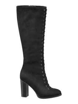 Lace up block knee high boots