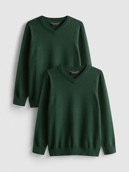 PRIMARK 2PK KNIT SCHOOL JUMPER, GREEN, £8 (2)