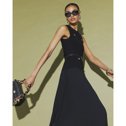 RI Black Belted Pleat Hem Midi Dress £66 3