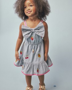 RI Blue SL Stripe Emb Bow Dress £26