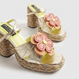 RI Gold Raffia Heel Flower Sandals £79