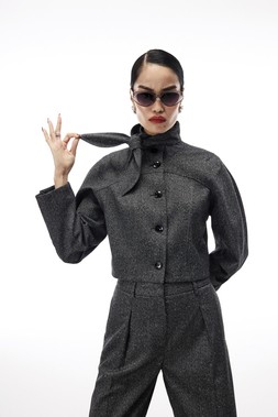 RI Textured Grey Jacket With Neck Tie 4