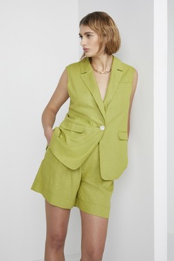Pear Linen Sleeveless Blazer &pound;26, Green Soft Touch Tank Top &pound;10, Pear Linen Shorts &pound;16
