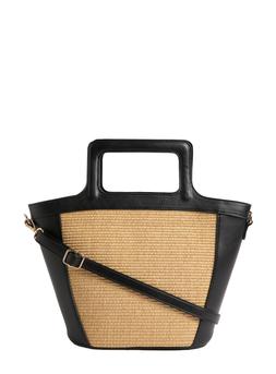 Tu Black Faux Leather and Neutral Straw Bag, &pound;18