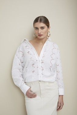 White Longline Lace Shirt &pound;25, Ecru Denim Maxi Skirt &pound;24, Nude Court Heels &pound;20.