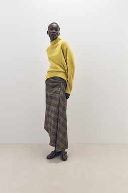 Tu-AW26-Model-30 - Yellow Premium Lambswool High-Neck Jumper, £35  Brown Paleo Check Skirt, £28  Mary Jane Ballerina, £18 