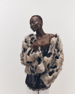 Tu-AW26-Model-46 - Mono Faux Fur Jacket £45, Brown Sequin Lace Camisole £22.50 
