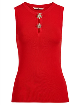 Tu Berry Red Cut-Out Gold Sun Button Vest, £16
