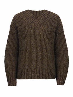 Tu Khaki Popcorn Yarn V-Neck Jumper £24