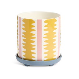 Habitat Yellow Stripe Ceramic Planter With Saucer 7893447 £12