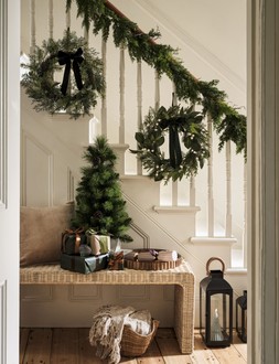 Festive Hallway -  Habitat Luxe Green Cedar Foliage Garland, &pound;30 Habitat White Berry & Green Bow Faux Wreath – 20in, &pound;22