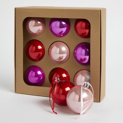 Habitat 9-pack Baubles - Bright Glass Effect Pink, 7128284, £10