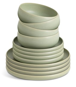 Habitat Satin Reactive 12pc Dinner Set - Soft Green, £60, 4493668 1
