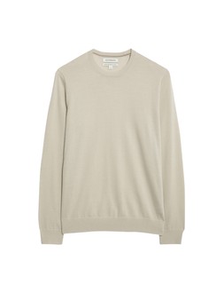 M&S Autograph Pure Extra Fine Merino Wool Crew Neck Jumper, Stone, £40