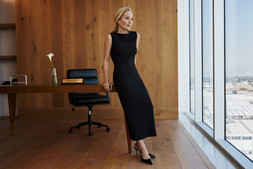 M&S Black Dress £36 M&S Pointed Toe Slingback Stiletto Heel £46, M&S Gold Small Hoop Earrings, £20