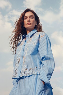 M&S Collection Embroidered Stripe Shirt £46, Shorts £40