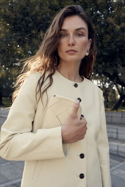 M&S Collection Faux Leather Collarless Jacket £46, Bag £33