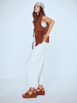 Per Una Gilet £190, M&S Knit £34, Per Una Jean £48, Bandana £15, Necklace £25, Ring £20, Shoes £66
