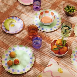 M&S SET OF 4 ACRYLIC WINE GLASSES £8 / M&S SET OF 4 ACRYLIC BOWLS £8 / M&S SET OF 4 SUMMER DINNER PLATES £12 / M&S SET OF 4 SUMMER BOWLS £10 / M&S SET OF 4 SUMMER SIDE PLATES £10 / M&S SET OF 4 ACRYLIC TUMBLERS £8 / M&S SET OF 2 FRUIT CUSHIONS £25 / M&S OUTDOOR RUG FROM £99