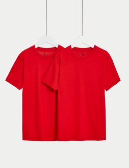 M&S 2pk Unisex Pure Cotton School T-Shirts 2-16 Yrs £5-11