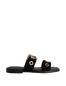 M&S SONYA BLACK EYELET SLIDES £45 (1)