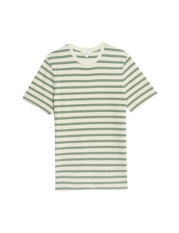 M&S Collection Cotton Rich Striped Textured T-Shirt Bayleaf £25