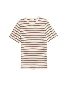 M&S Collection Cotton Rich Striped Textured T-Shirt Burnt Sienna £25