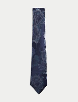 M&S Collection Floral Pure Silk Tie Navy Mix £25