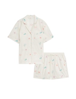 M&S Pure Cotton Revere Embroidered Shortie Set £35